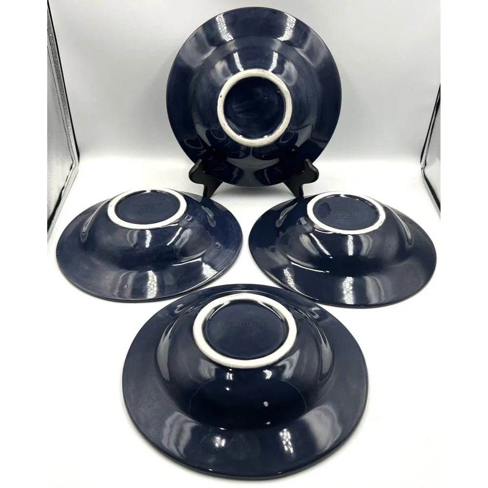 4 Large Rim Soup Pasta Bowls Pottery Barn Sausalito Sapphire Blue 10